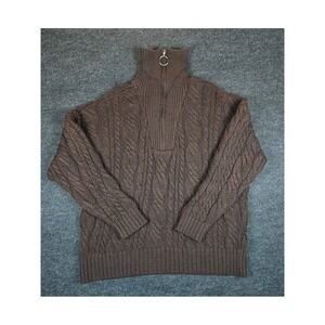 NWT Topshop Brown Cable Knit Turtleneck Half Zip Sweater Pullover Women's Small